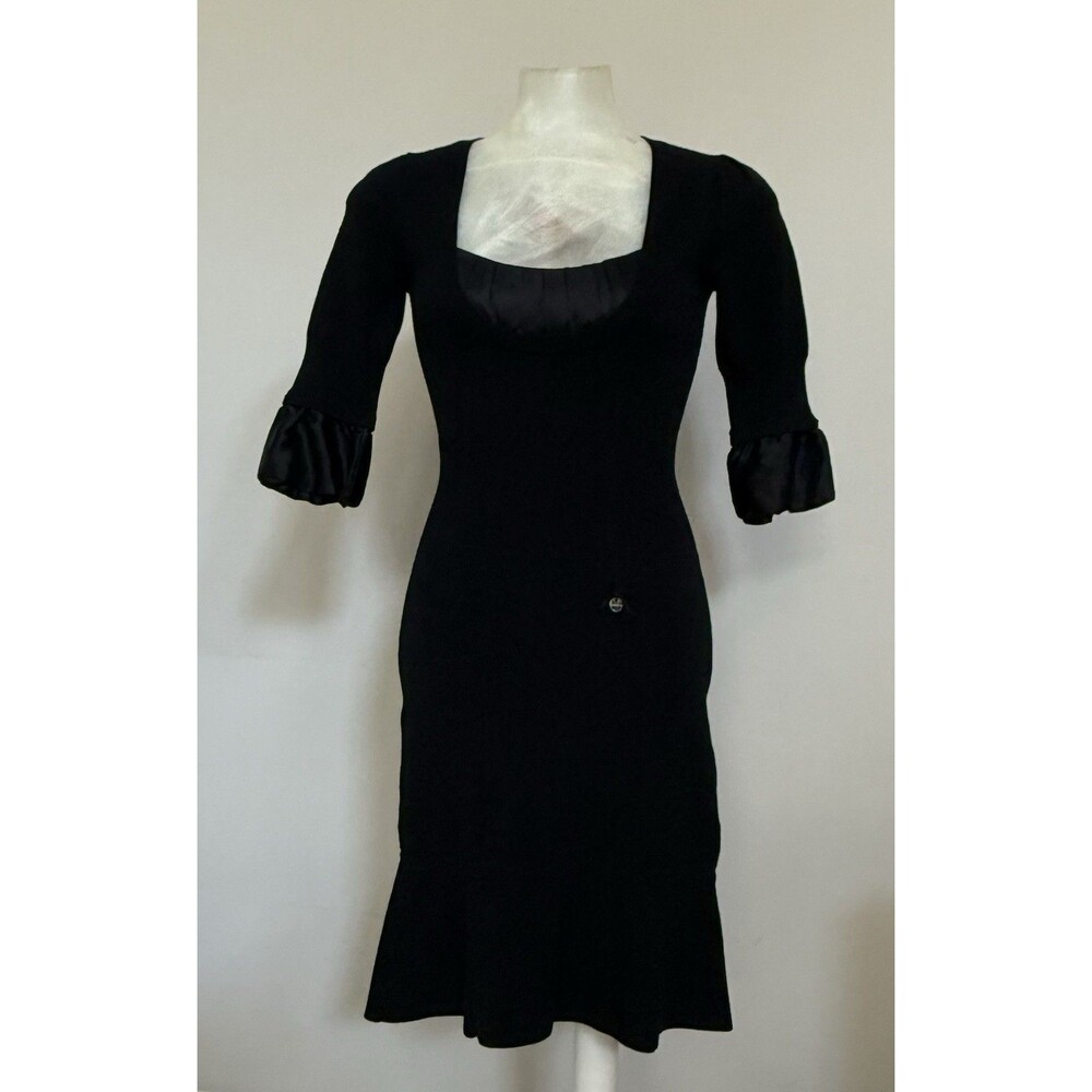 Karen Miller Knit Black Bodycon Dress Silk Trim UK Size 1 US XS